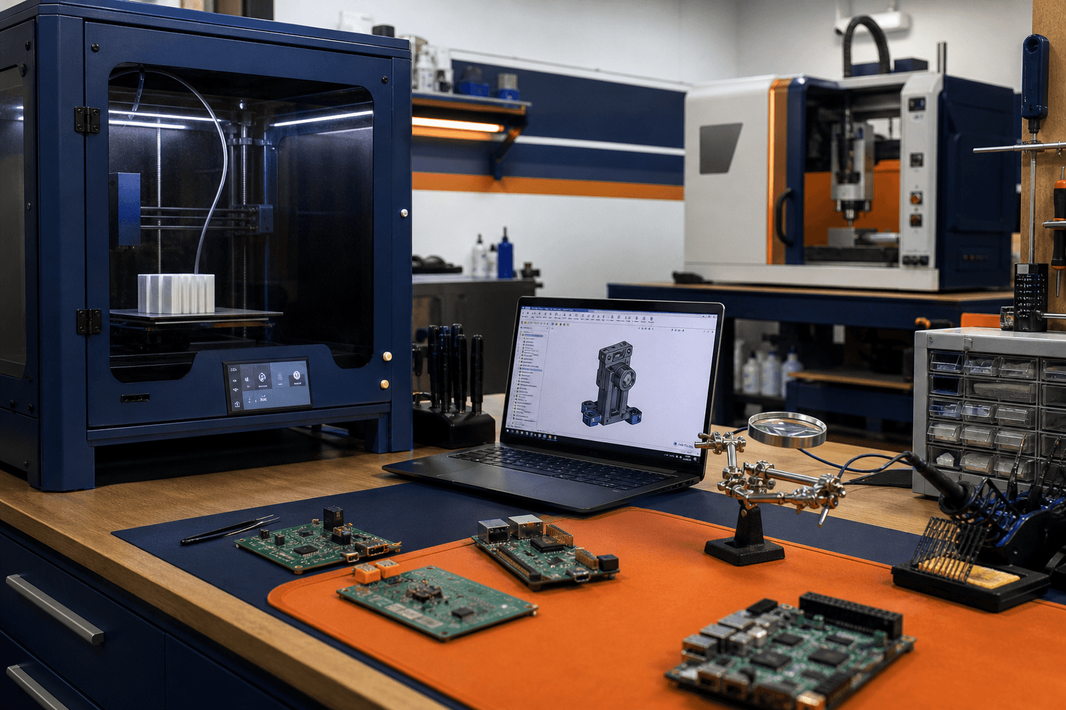 Electronics and 3D-print prototyping bench